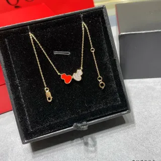 সোনালি লাল চেইন দ্বৈত হার্ট পেন্ডেন্ট হার