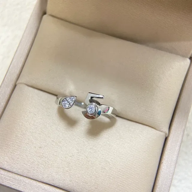 Gold Silver Open-Band Asymmetrical Leaf-Shaped Settings Ring 5