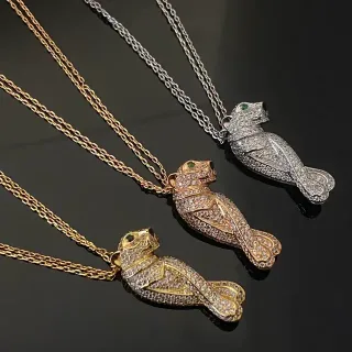 Gold Silver Pavé-Set Animal Pendant Gemstone-Eyed Necklace