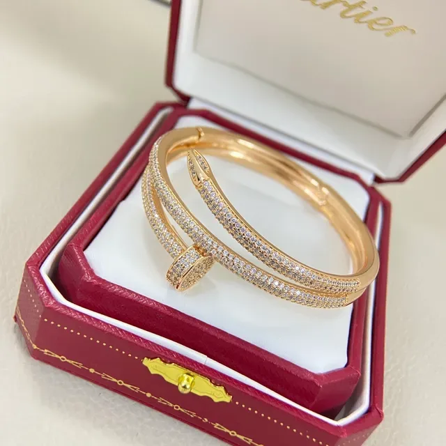 Gold Silver Pave-Set Hinged Bangle Bracelet 5