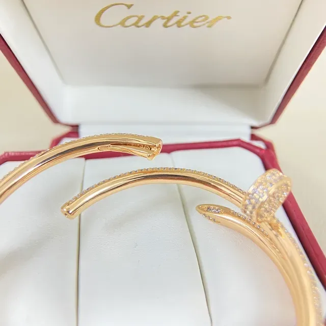Gold Silver Pave-Set Hinged Bangle Bracelet 6