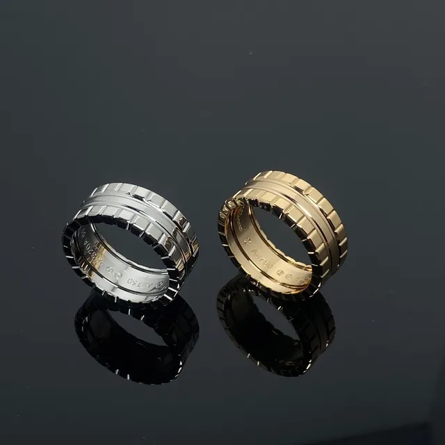 Gold Silver Segmented Block-Textured Band Pavé-Set Stones Ring 2