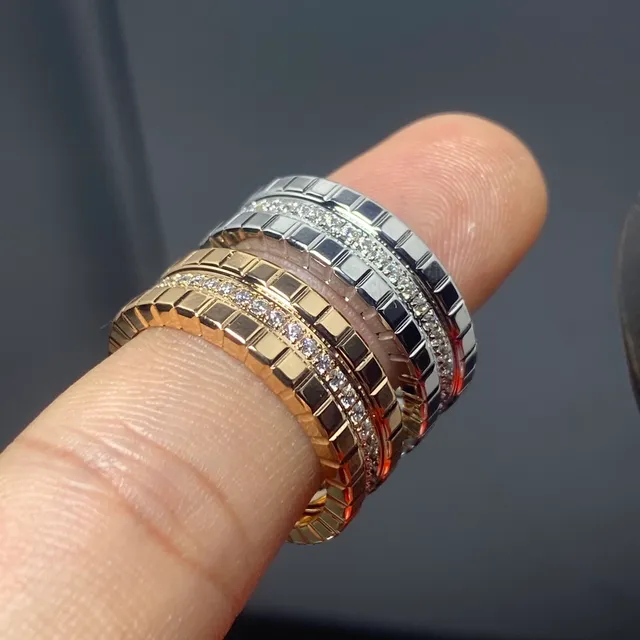 Gold Silver Segmented Block-Textured Band Pavé-Set Stones Ring 5