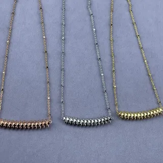 Gold Silver Spiked Bar Pendant Chain-Link Necklace