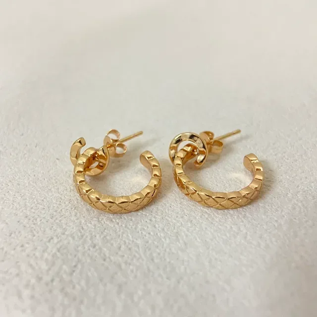 Gold Silver Woven Texture Hoop Shape Earrings 5