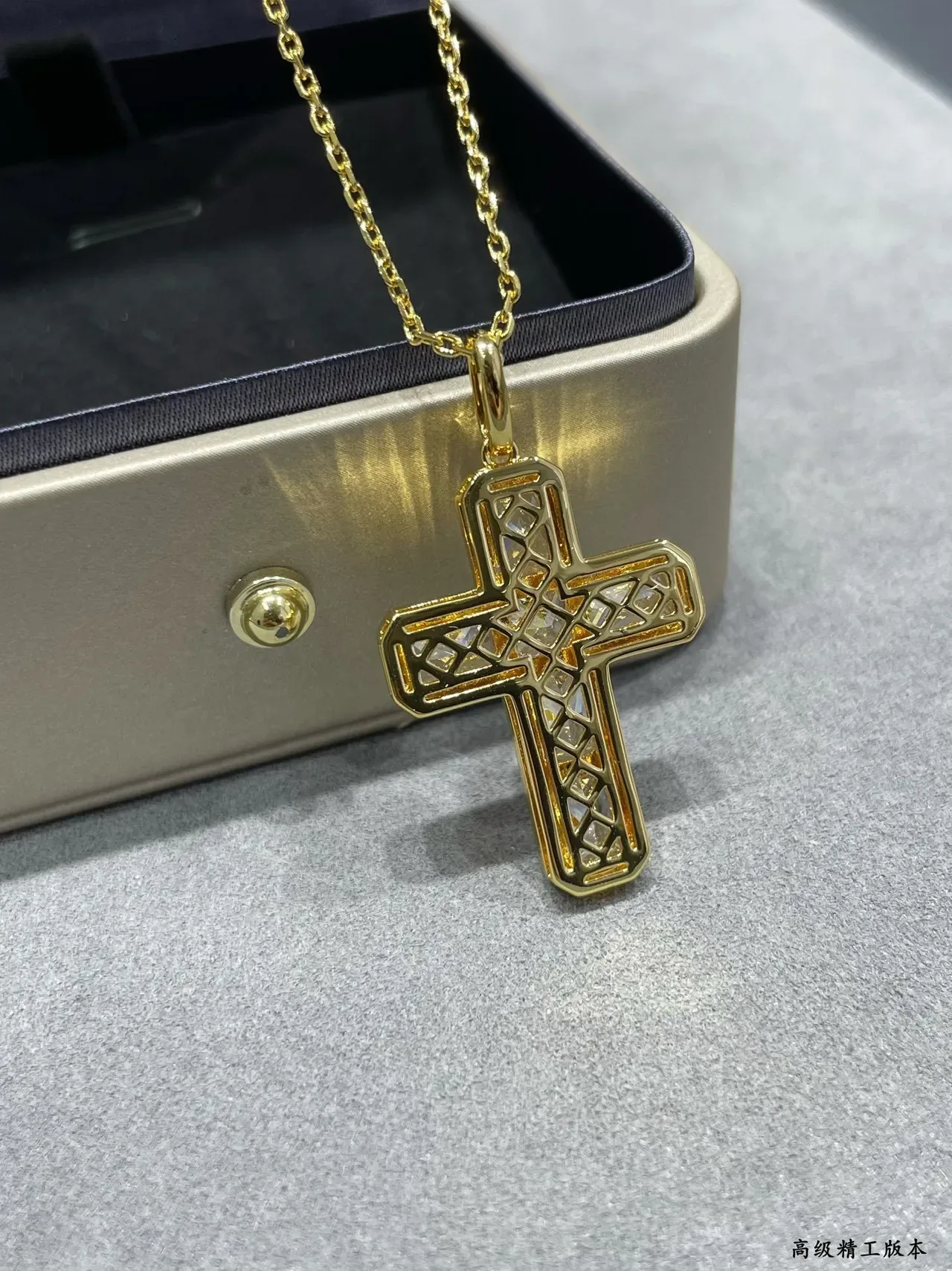 Gold-Tone Baguette-Cut Stone Cross Pendant Necklace 5