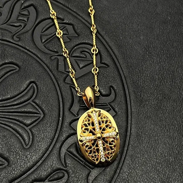 Gold-Tone Filigree Cross Crystal Pendant Necklace 4