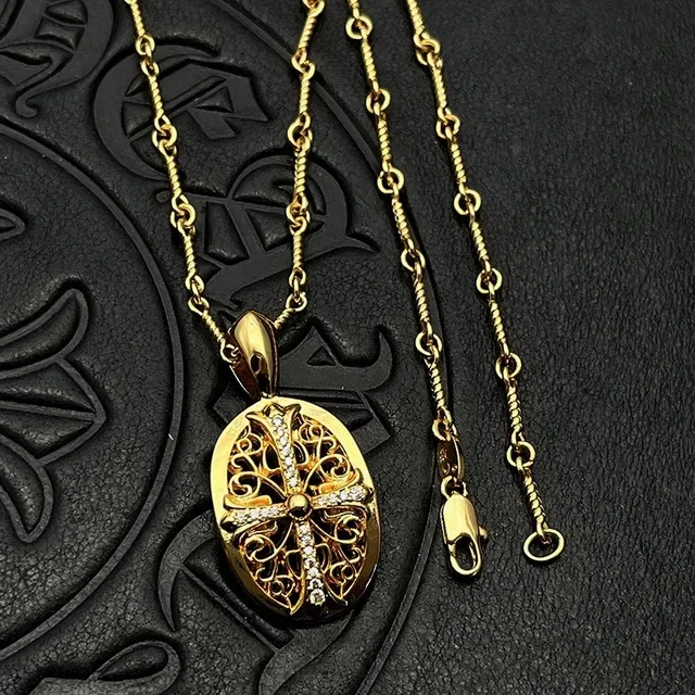 Gold-Tone Filigree Cross Crystal Pendant Necklace 7