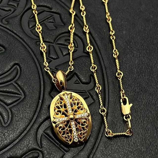 Gold-Tone Filigree Cross Crystal Pendant Necklace 8