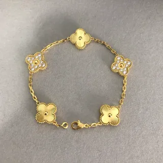 Gold-Tone Five Clover Motif Chain-Linked Bracelet
