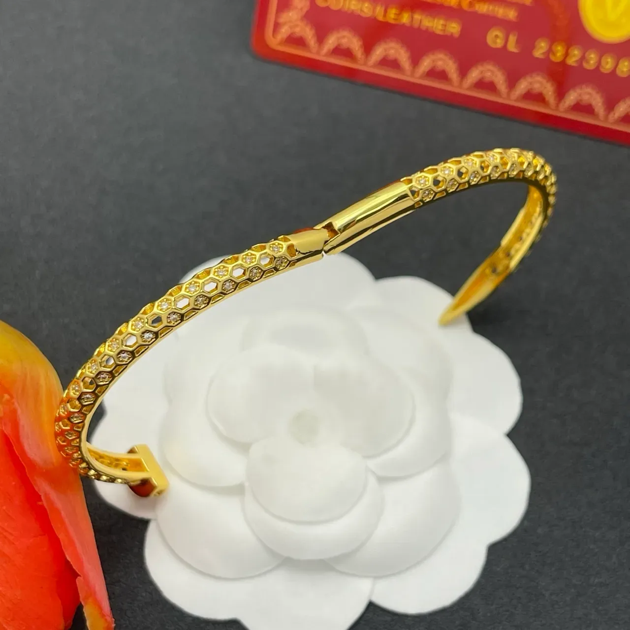 Gold-Tone Hexagonal Pavé Nail-Head Open Cuff Bracelet 3