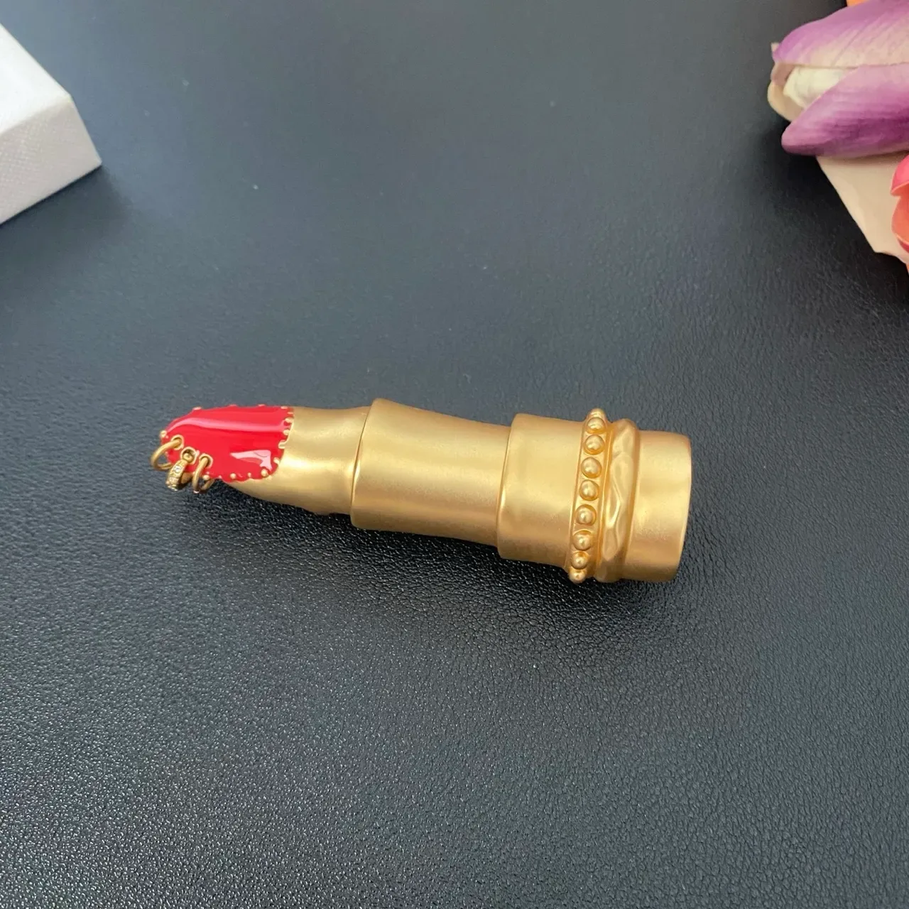 Gold-Tone Lipstick-Shaped Enamel and Crystal Brooches 7