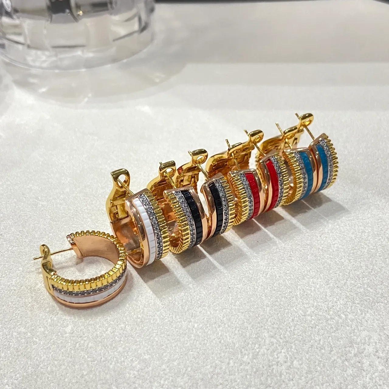 Gold-Tone Multi-Band Enamel Hoop Earrings 2
