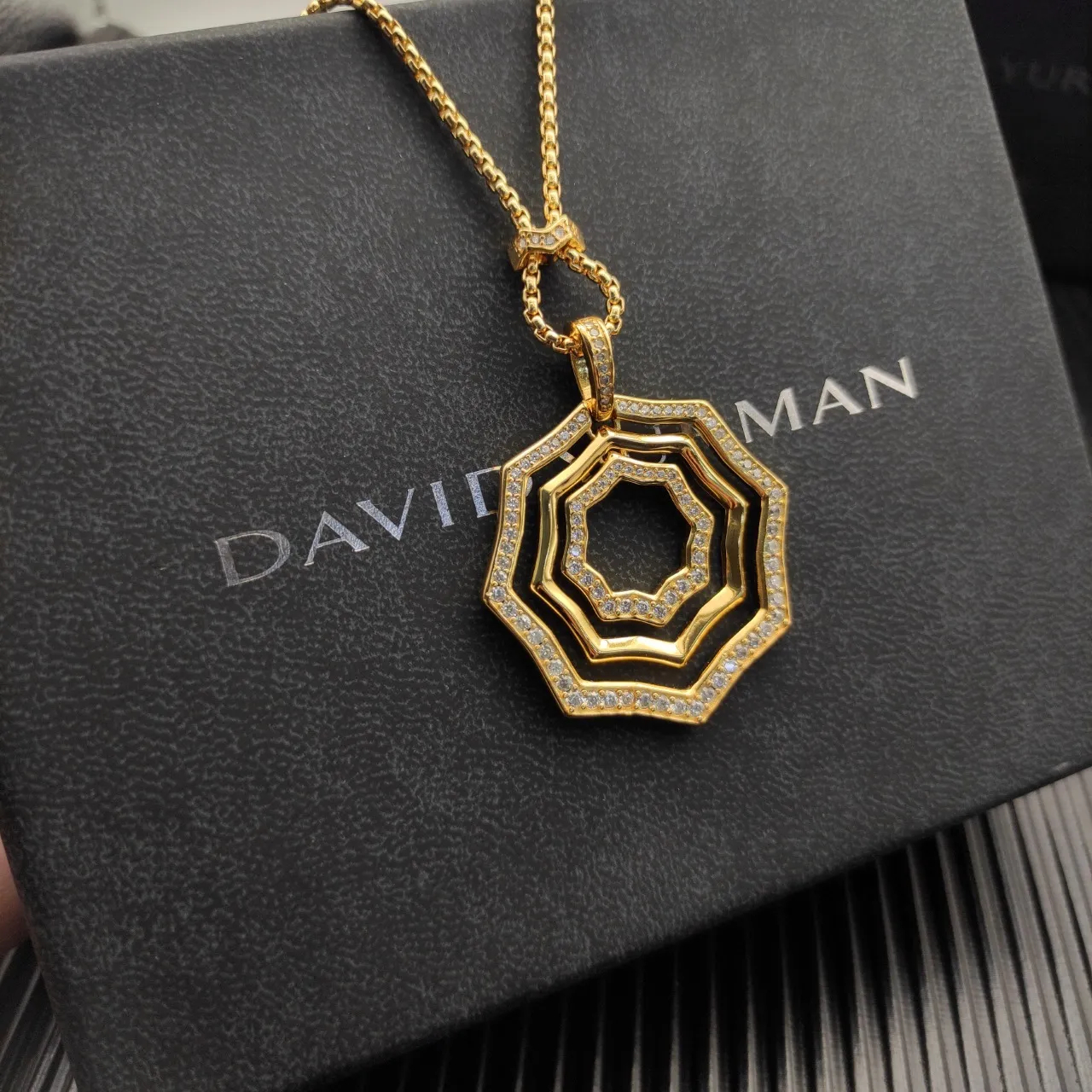 Gold-Tone Multi-Layer Octagonal Pavé Stone Necklace 4