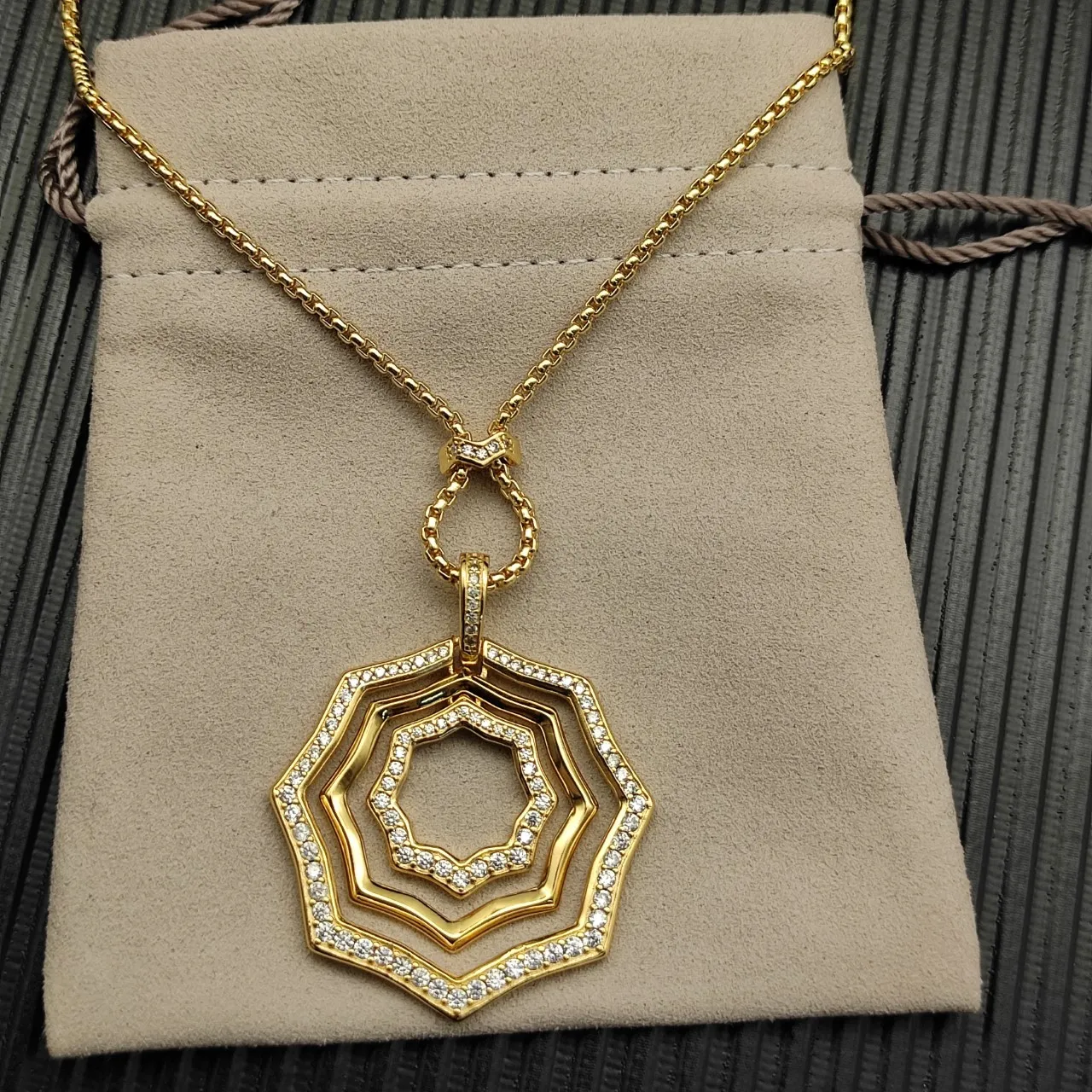 Gold-Tone Multi-Layer Octagonal Pavé Stone Necklace 7