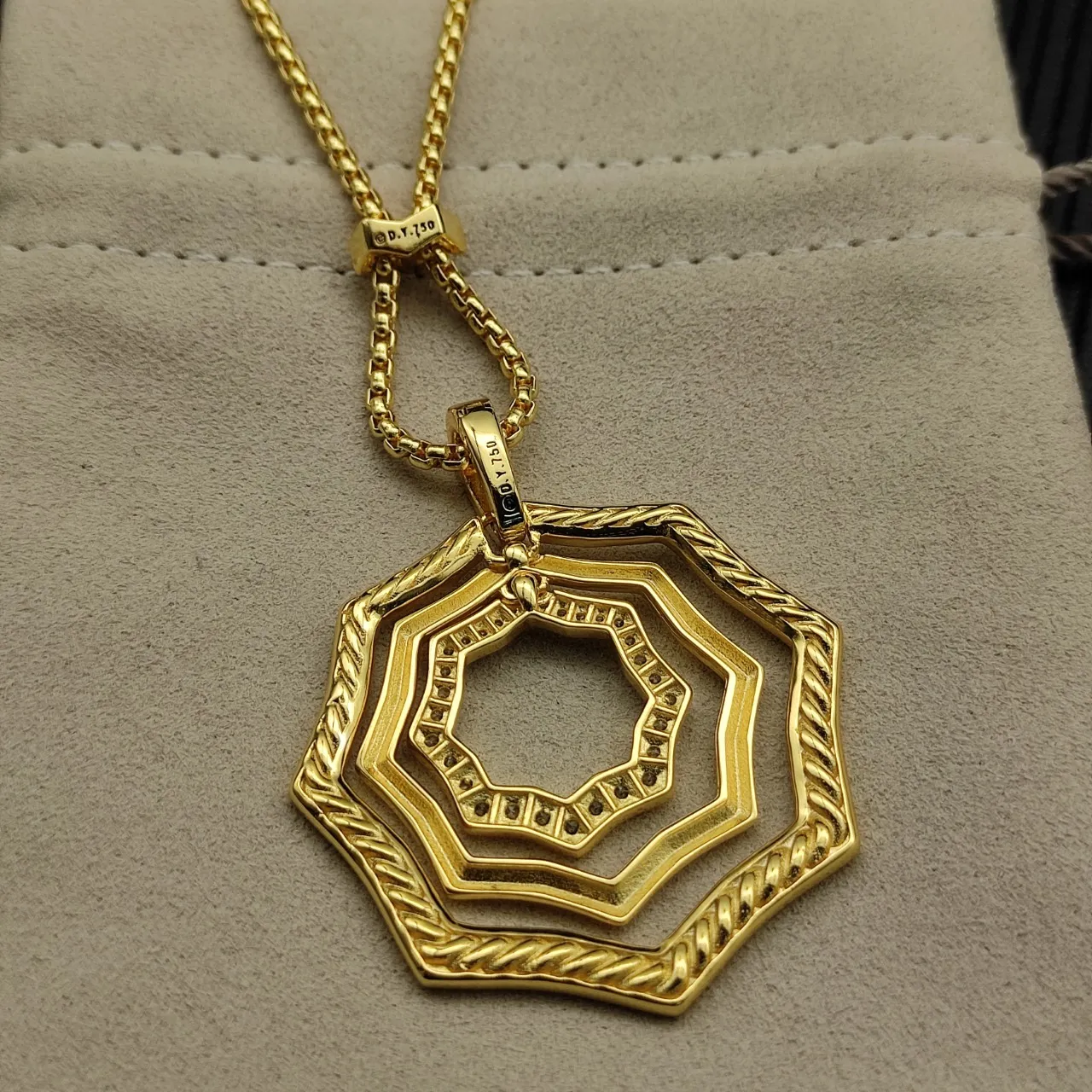 Gold-Tone Multi-Layer Octagonal Pavé Stone Necklace 8