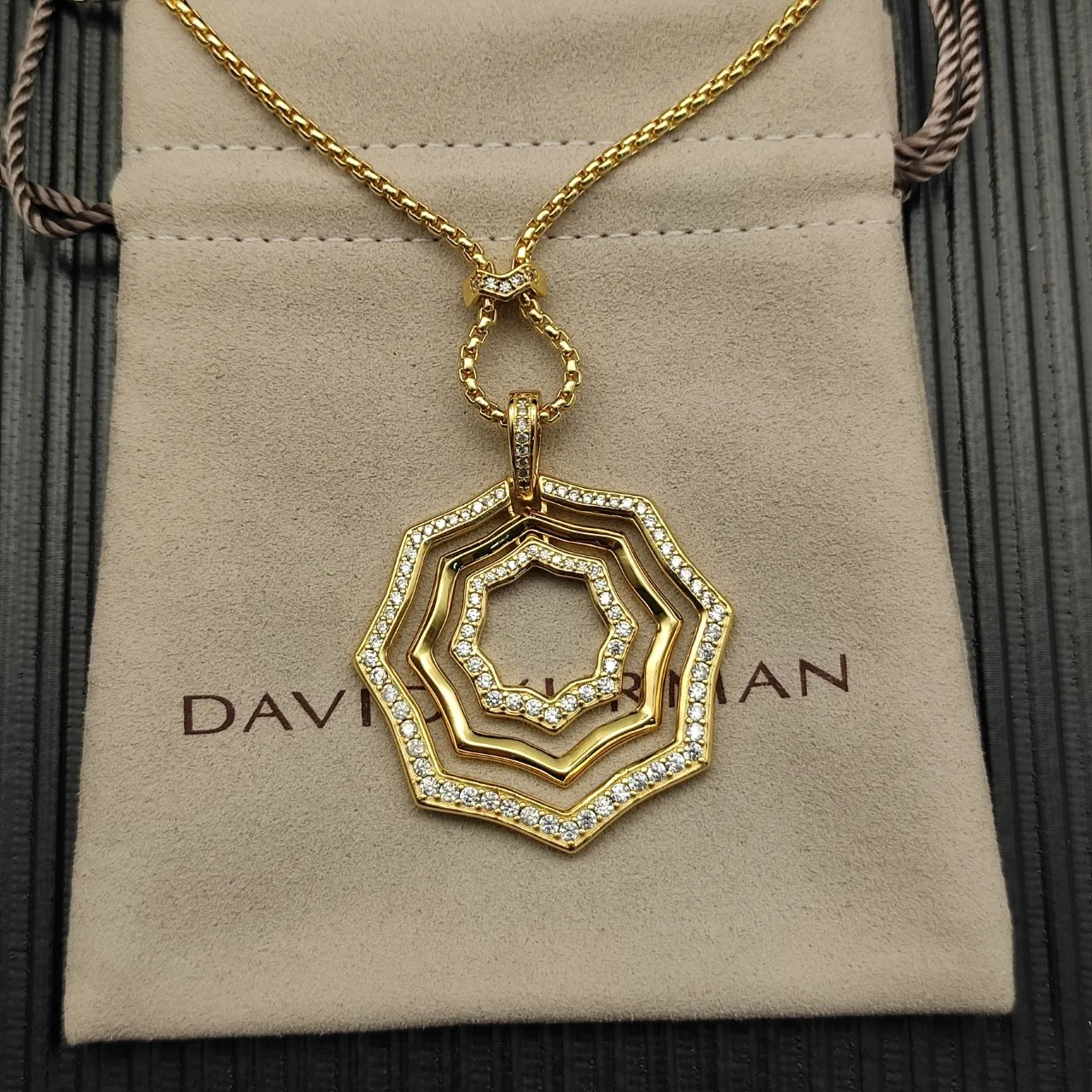 Gold-Tone Multi-Layer Octagonal Pavé Stone Necklace 9