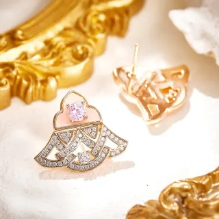 Brincos de diamantes Pavé e esmalte rosa em tom dourado