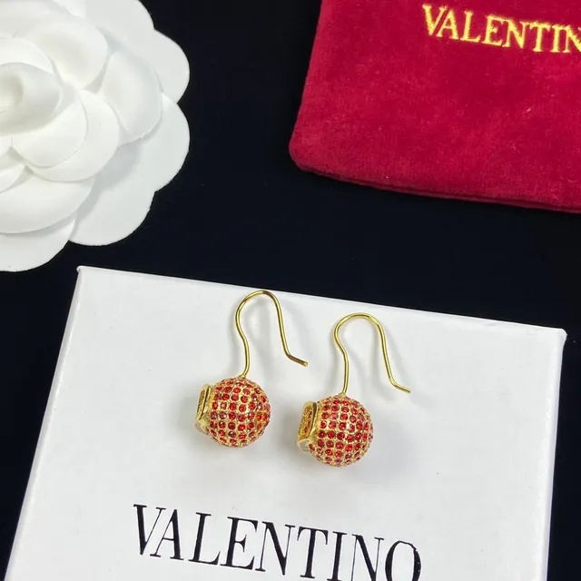 Gold-Tone Pavé Red Stone Spherical Dangle Earrings 4