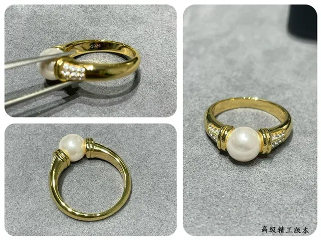 Anillo de perlas y piedras Pavé de tono dorado 4