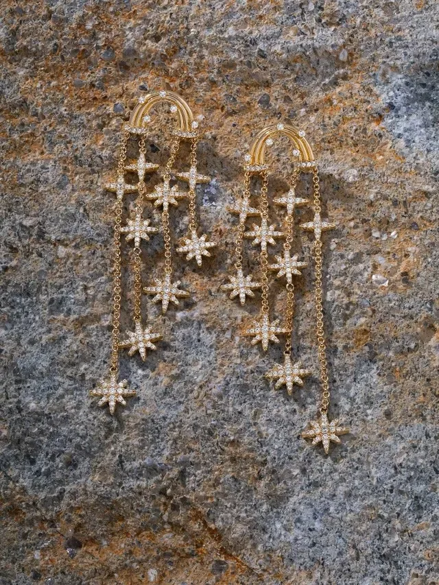 Boucles d'oreilles chandelier en cristal étoile doré 8