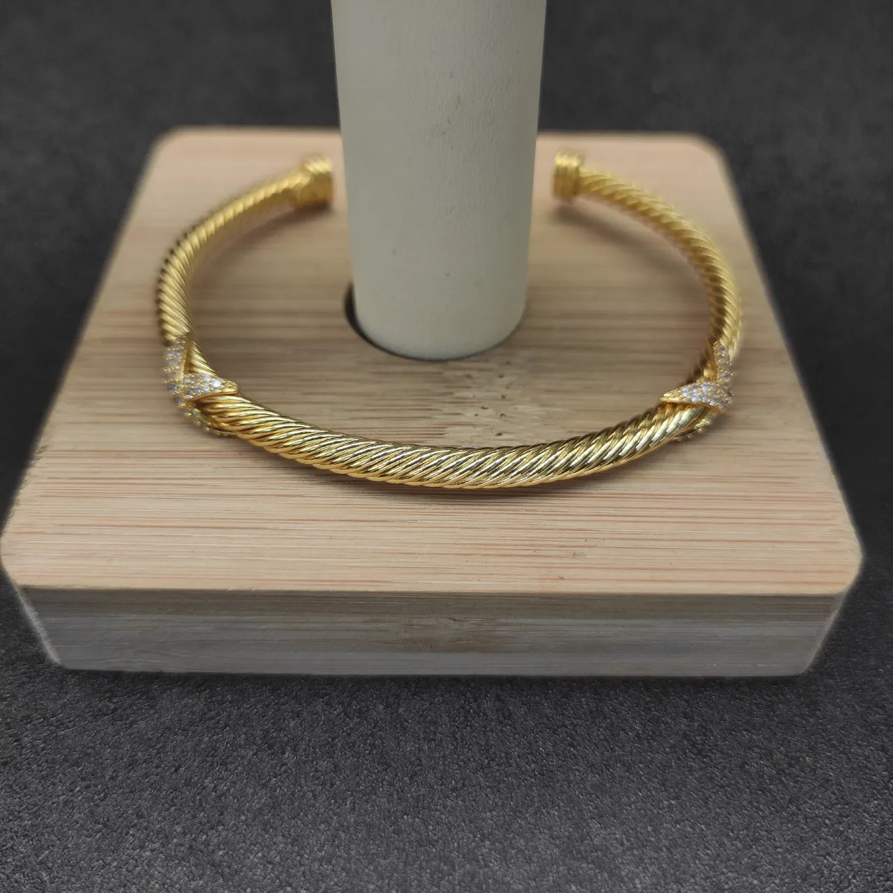 Gold-Tone Twisted Rope Pavé Crystal Open Cuff Bracelets 2