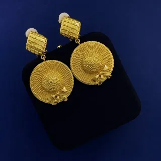 সোনালি বুনন ডিস্ক বাউ ড্রপ ইয়াররিংস