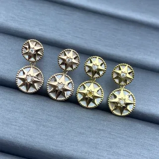 Brincos com Motivo de Estrela Dourado Branco de Dupla Queda