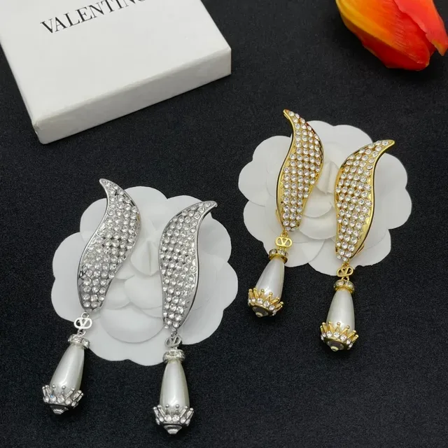 Gold White Pavé Crystal Wings Teardrop Pearl Drop Earrings 2