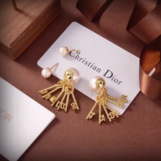 Gold White Pearl Stud Key Charms Earrings 4