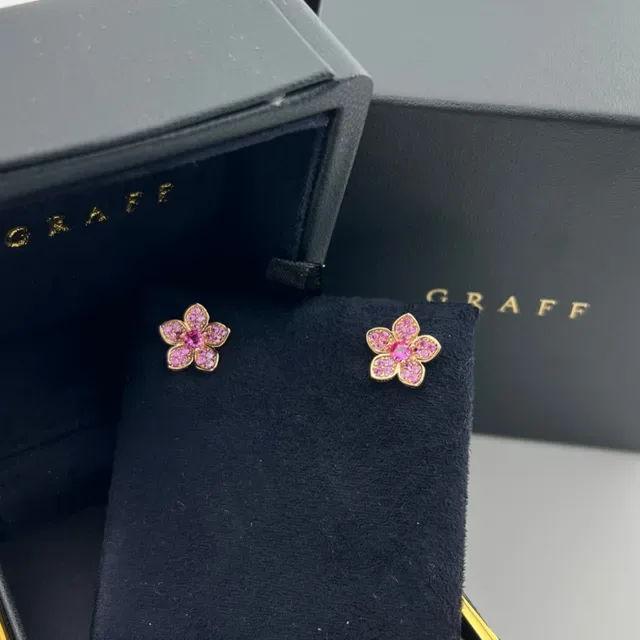 Graff Flower-Shaped Pavé Pink Gemstone Stud Earrings 5