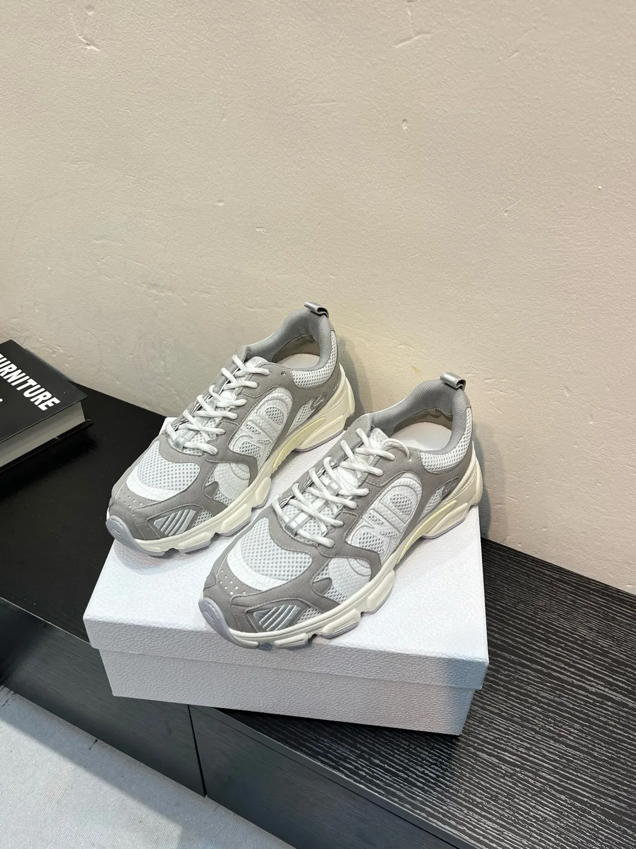Gray and White Mesh Overlay Chunky Sneaker 3