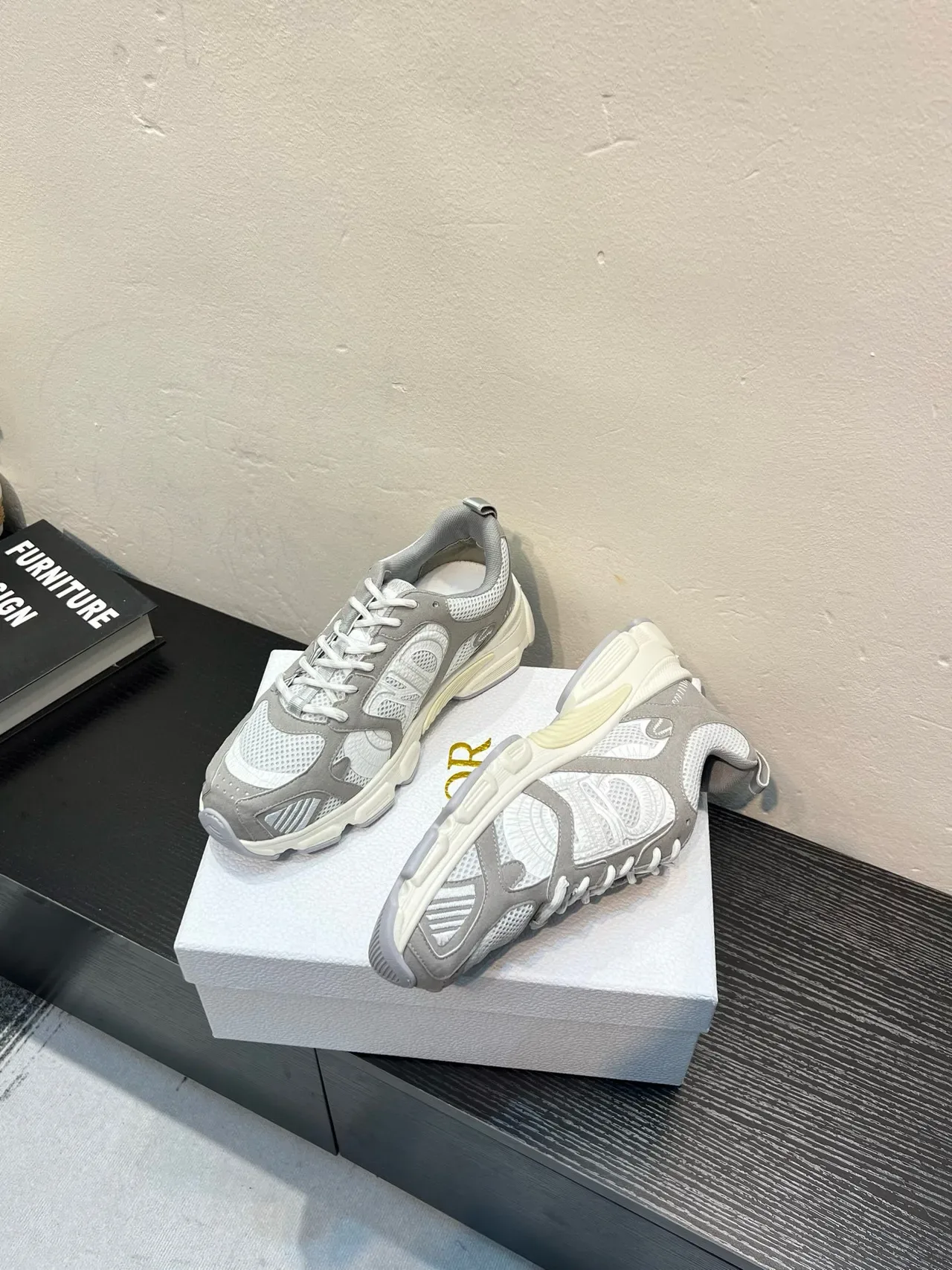 Gray and White Mesh Overlay Chunky Sneaker 4