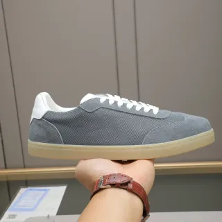 Gray and White Mesh-Suede Low-Top Gum Sole Sneaker