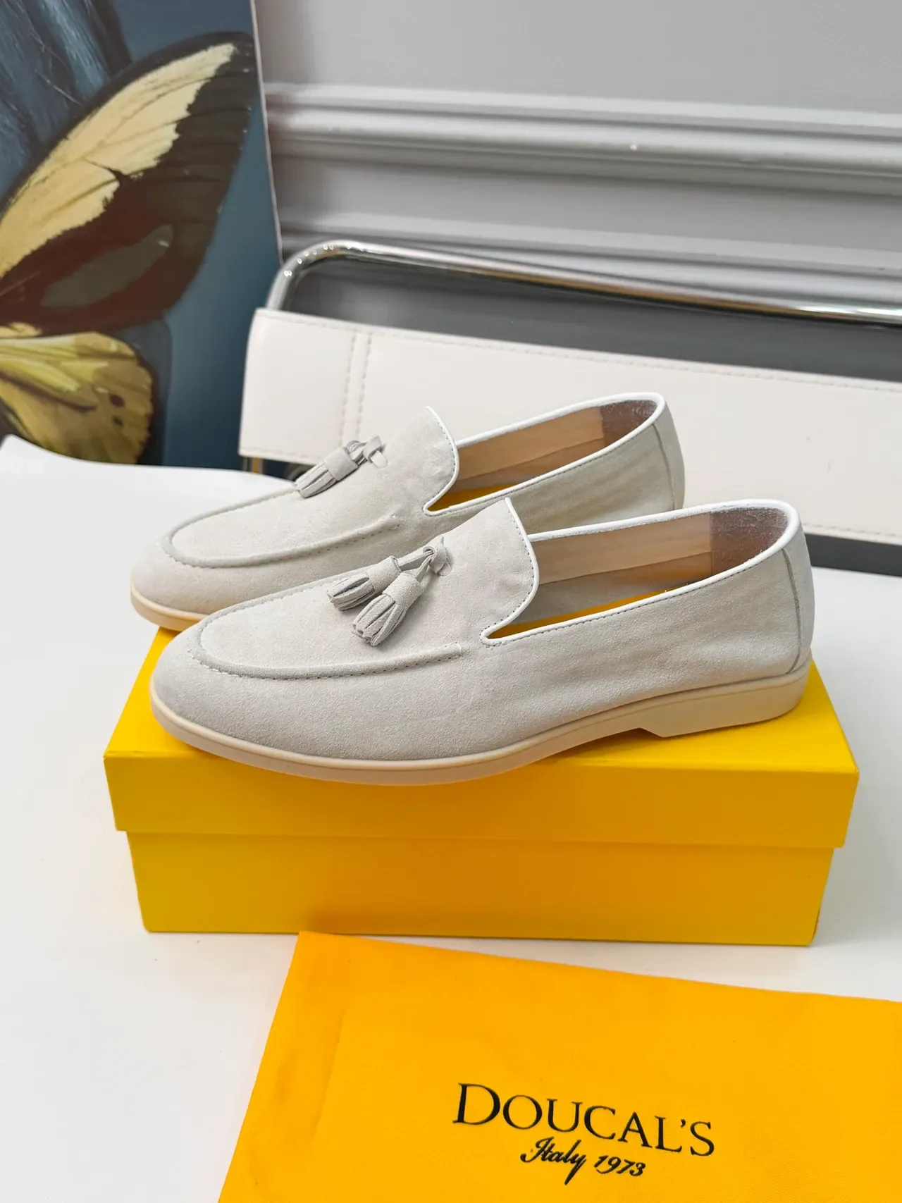 Loafer Daim Gris Beige Détail Tassel 4