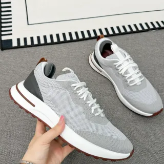 Gray Brown Knit Mesh Upper White Sculpted Midsole Sneakers