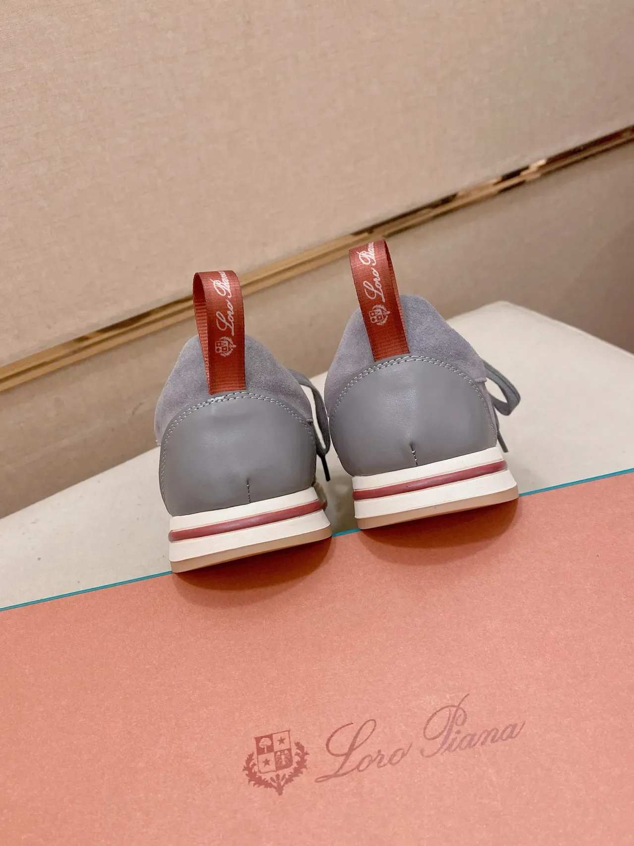 Gray Red Suede Upper Rubber Toe Cap Sneakers 3