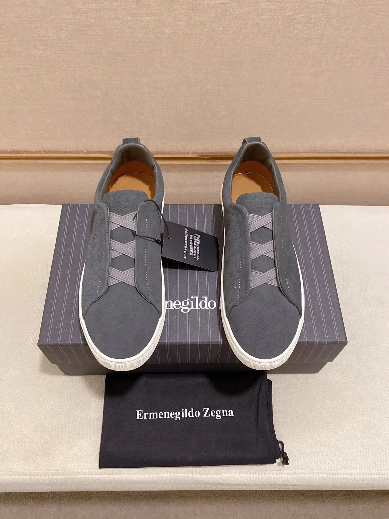 Gray White Slip-On Suede Upper Sneakers 4