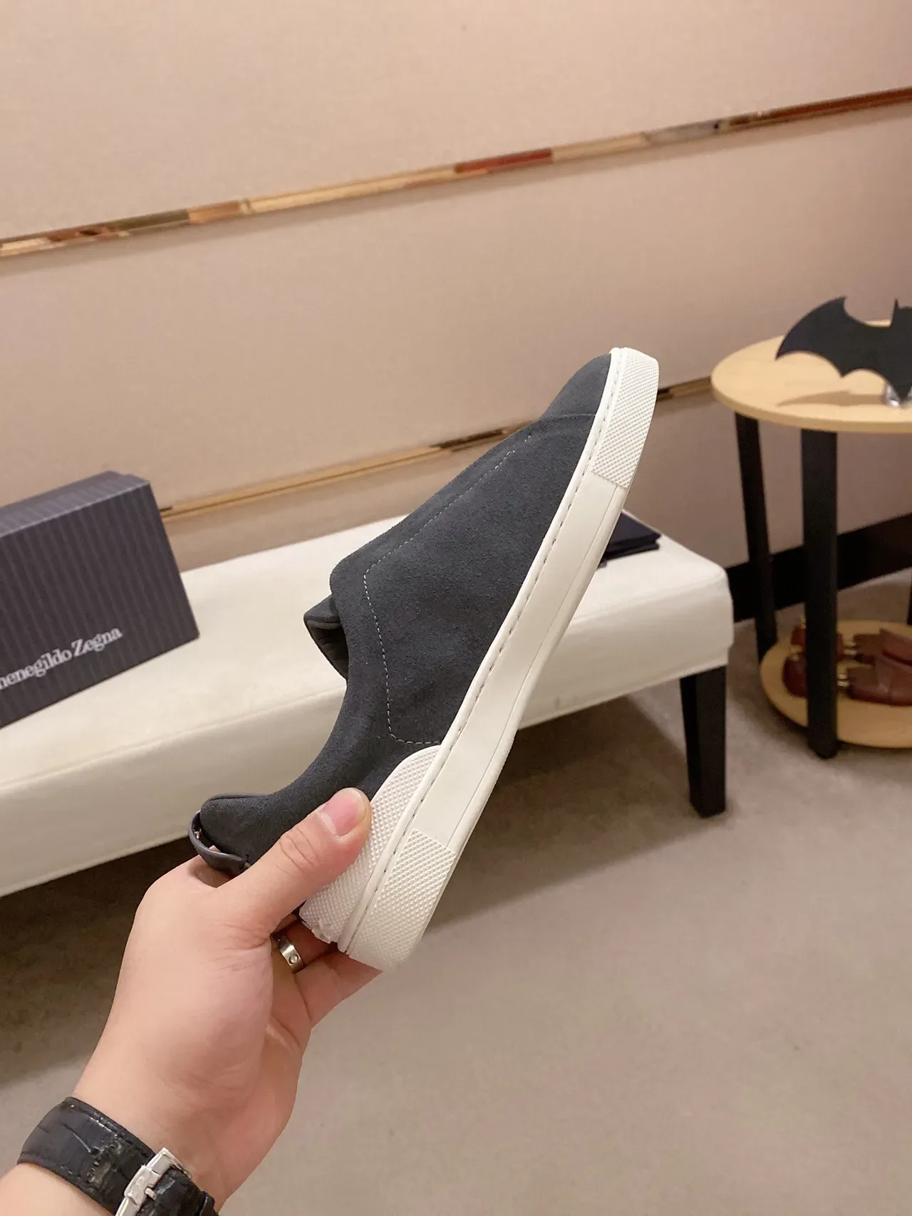 Gray White Slip-On Suede Upper Sneakers 6