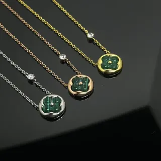 Collier chaîne avec pendentif fleur circulaire malachite en or vert accent cristal unique