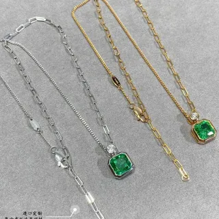 Collier Chaîne à Maillons Or Vert Gemme Coupe Émeraude