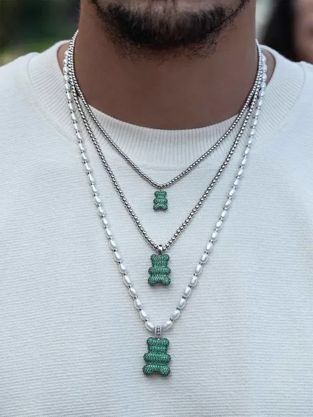 Green Pavé Gummy Bear Pendant Necklace 3