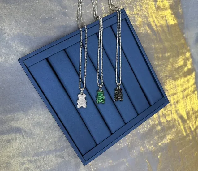 Green Pavé Gummy Bear Pendant Necklace 7