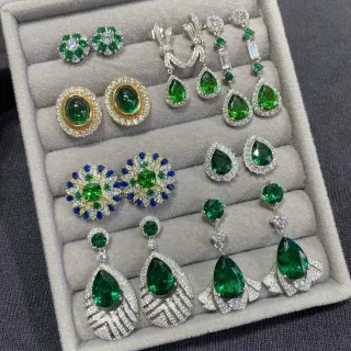 Brincos Verde Prata Statement Pavé-Set