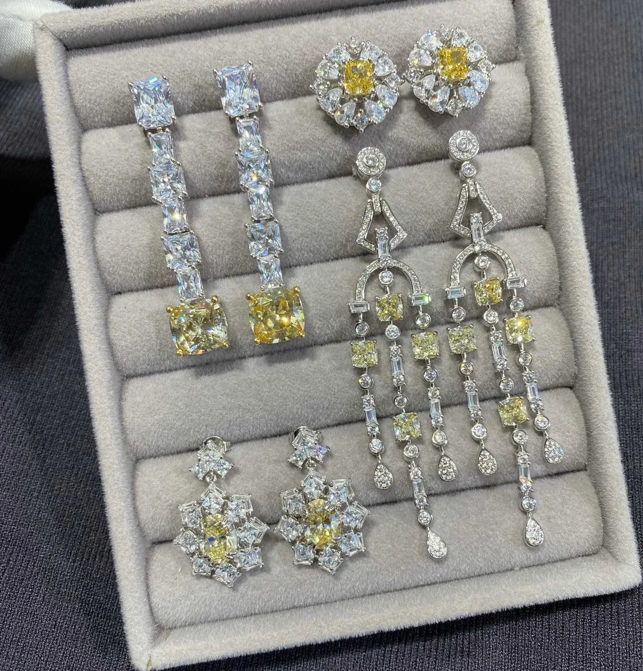 Green Silver Statement Pavé-Set Earrings 3