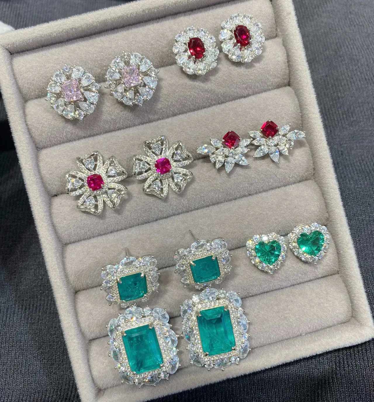 Green Silver Statement Pavé-Set Earrings 8