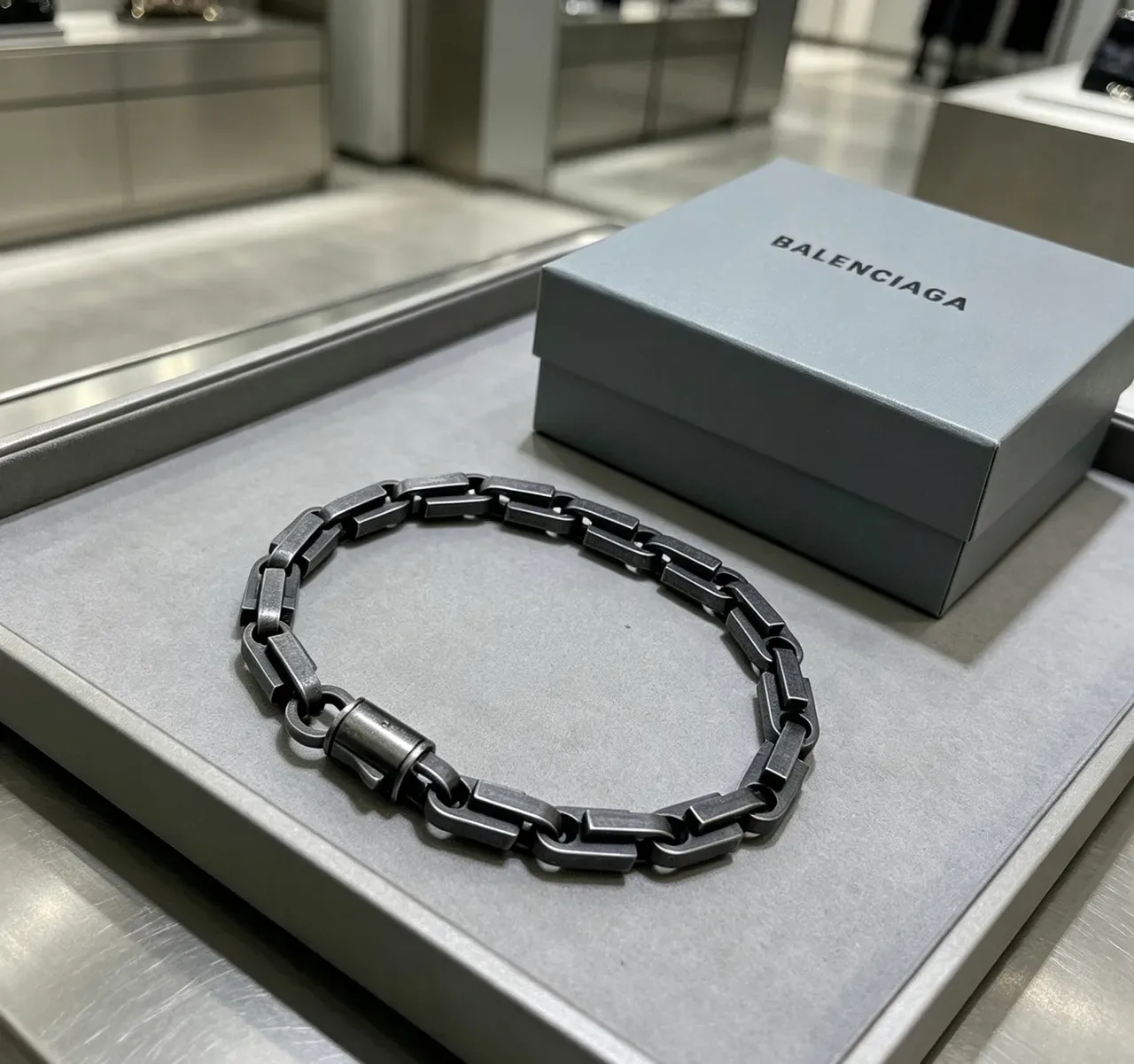 Gunmetal Matte Rectangular Link Chain Necklace 6