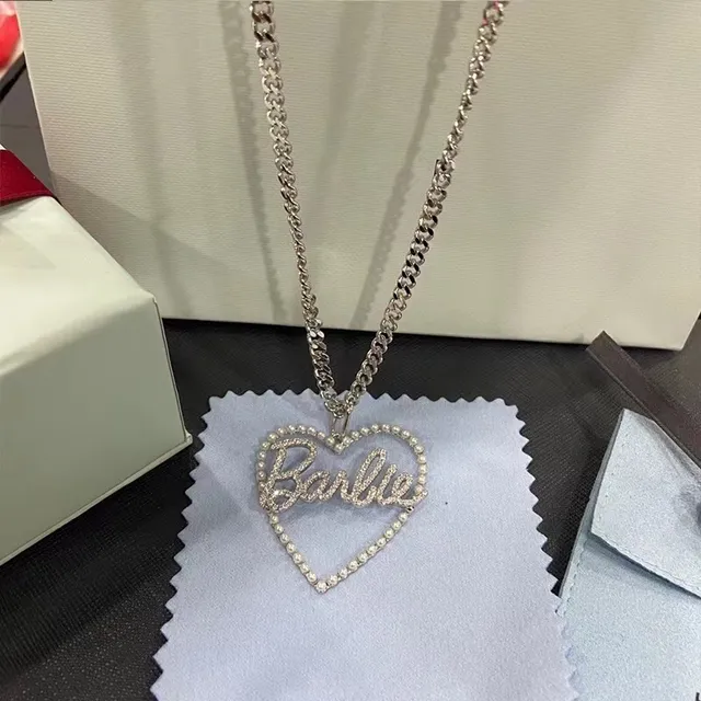 Heart-Shaped Pearl and Crystal 'Barbie' Script Pendant Necklace 6