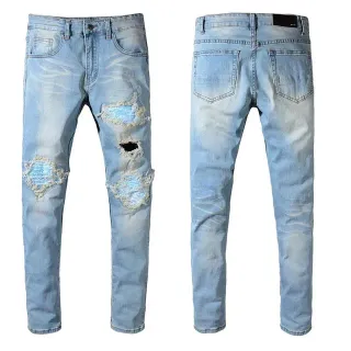 Light-Wash Distressed Slim-Fit Jeans