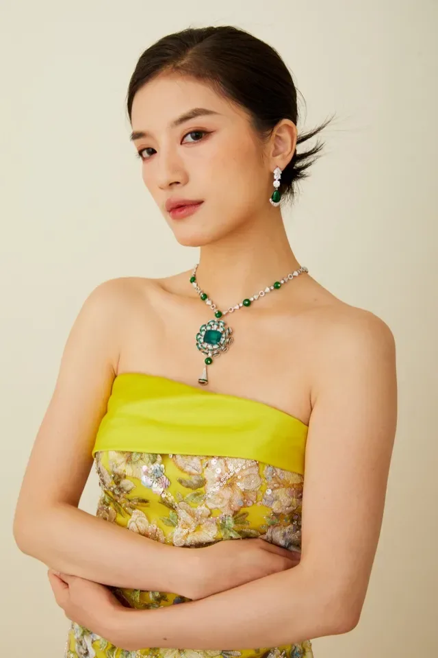 Lime Green Satin-Banded Floral Embroidered Sequin Dress 2
